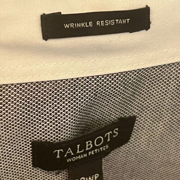 Talbots 100% Cotton Black/White Dobby Wrinkle Resistant Button Up Shirt, 22P - Picture 6 of 7